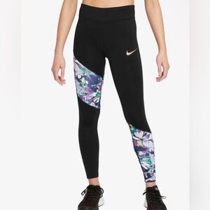 Nike Dri-Fit One Tight Fit Girls Medium Floral Black Training Leggings